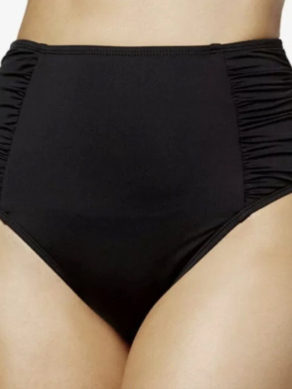Bar Iii Solid High-Waist Bikini Bottoms Black Ruched Swimsuit Size XS NWOT